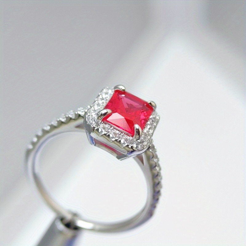 Women's 2 Carat Red Synthetic Gemstone Cluster Ring in S925 Silver